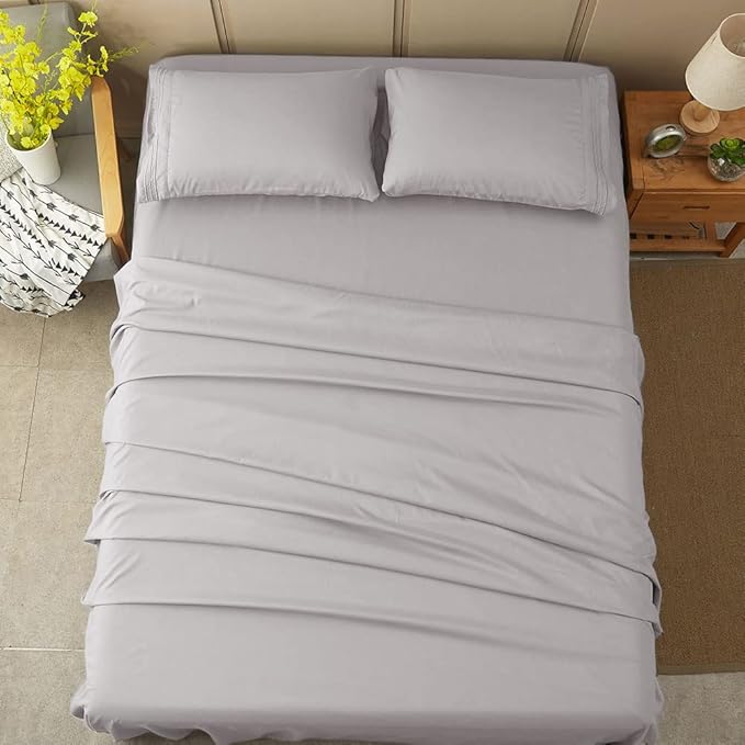 SONORO KATE Sheets Super Soft Microfiber 1800 Thread Count 16 Inch Deep Pocket 4 Piece Queen Grey