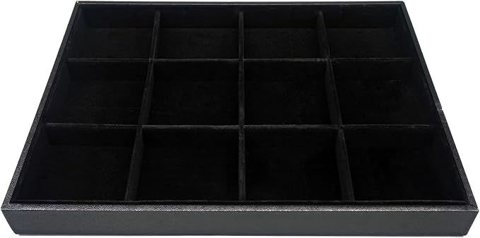 Large Velvet Jewelry Tray, Drawer Organizer for Jewelry in Dresser, Stackable Jewelry Drawer Organizer Inserts for Earring Necklace Bracelet Rings(Black,12grid) by AIRZSNRY