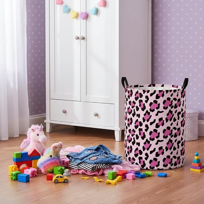 Baby Laundry Basket Baby Nursery Hamper Kids Laundry Basket Toy Storage Bin for Boys Room Decor Gift Baskets for Bedroom Bathroom(Leopard) - Image 4