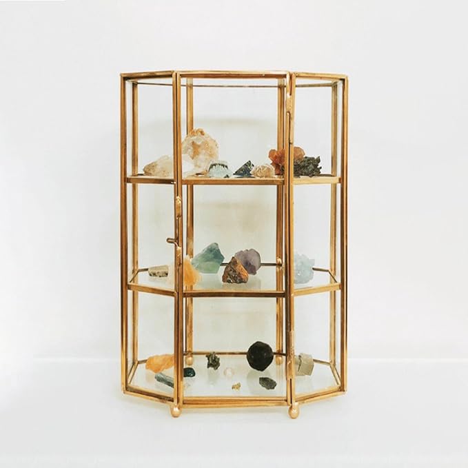 3-Tier Glass and Gold Jewelry Box, Makeup Organizer, Glass Display Case - Image 5