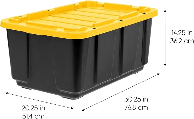 IRIS USA 2-Pack 27 Gallon Storage Bins with Lids |Made in USA| Heavy Duty Plastic Tote Containers for Truckbed Tool Box Organization, Large - Black/Yellow - Image 2