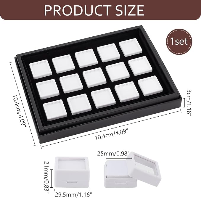 PH PandaHall 15 Gems Storage Container Gemstone Jewelry Box Diamond Stone Display Box Small Square Plastic Box Jewelry Organizer with Sponge for Gems Coins 1.16inch - Image 2