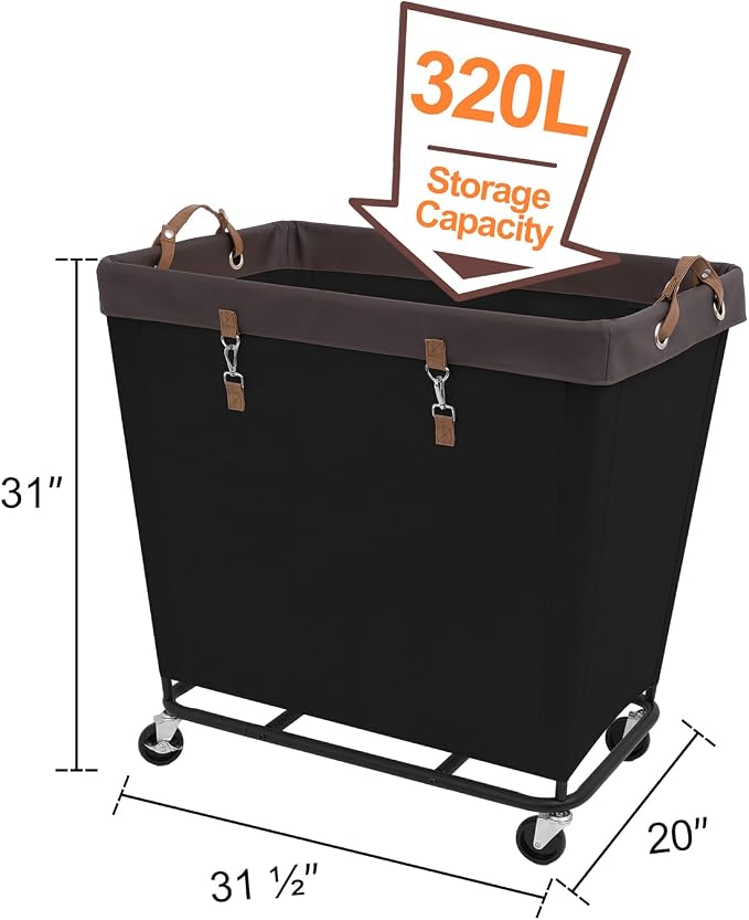 StorageWorks 320L Laundry Basket with Wheels, Extra Large Rolling Hampers for Clothing Organizer, Dirty Clothes Basket for Hote, Home, Closet, Dorm, Black - Image 2