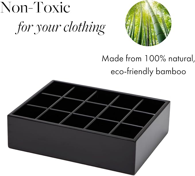 GOBAM Bamboo Closet Drawer Organizer, 15 Compartments - Drawer Divider & Storage Box for Ties, Bras, Briefs, Socks & Jewelry - Storage Organizer for Dressing Room & Bedroom - Black - Image 5