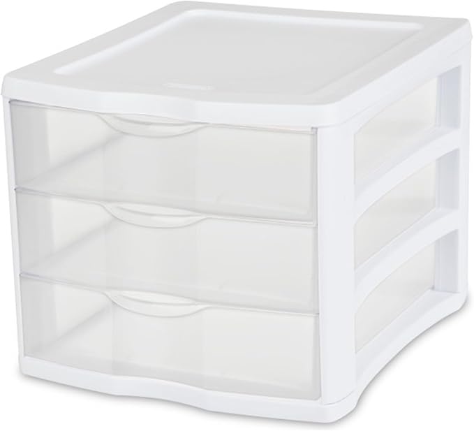 Sterilite 4-Pack 3 Drawer Unit, Stackable Plastic Organizer with Drawers, White Frame - Multi-Purpose Countertop Storage Containers for Office Supplies, Craft Rooms, Classrooms and Home Organization - Image 6