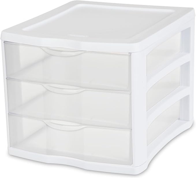 Sterilite ClearView Compact Stacking 3 Drawer Storage Organizer System for Crafting Supplies, Home Office, or Dorm Room, (16 Pack) - Image 6