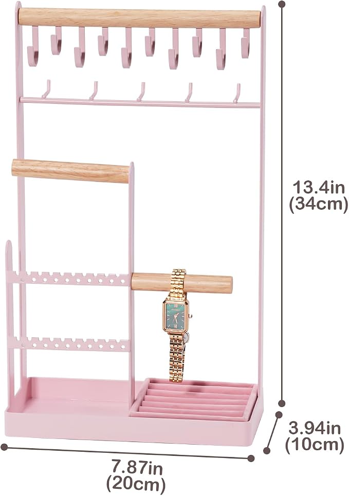 ProCase Cute Jewelry Stand, Aesthetic Jewelry Organizer for Dresser Vanity, Jewelry Holder Display for Necklaces Earrings, Gifts for Teen Girls Women, Bedroom Dorm Decor -Large, Pink - Image 5