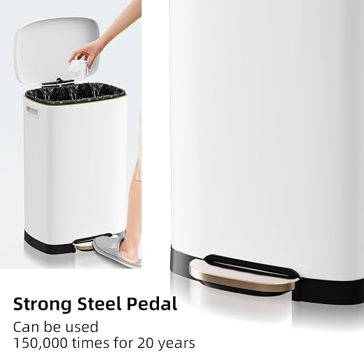 KdbK 13 Gallon Trash Can with Lid, 50L Fingerprint Proof Stainless Steel Kitchen Trash Can with Removable Inner Bucket and Lid Soft Close, Pedal Rubbish Bin for Home Office, White - Image 4
