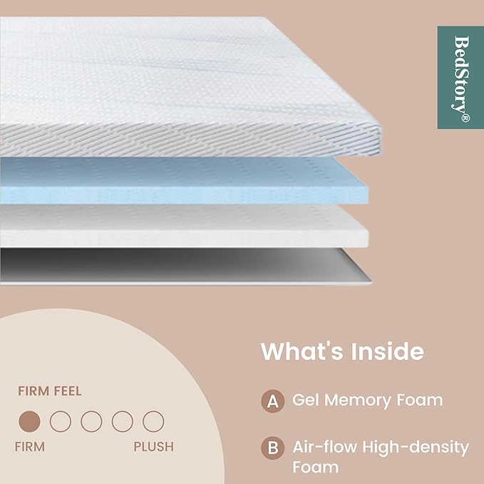 BedStory Extra Firm Mattress Topper Queen Size 4 Inch - Pain-Relieving Memory Foam Bed Topper, Cooling Gel High-Density Mattress Pad, Skin-Friendly, Non-Slip Cover, No Odor, CertiPUR-US Certified