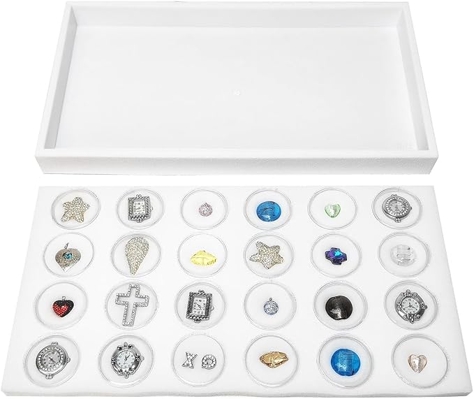 Ikee Design 24 Gem Showcase Stackable Jewelry Display Tray for Collectibles, Rock Storage Box Gemstones Bead Storage Jars, White Foam, White Tray, 14 7/8W x 8 3/8D x 1H in - Image 5