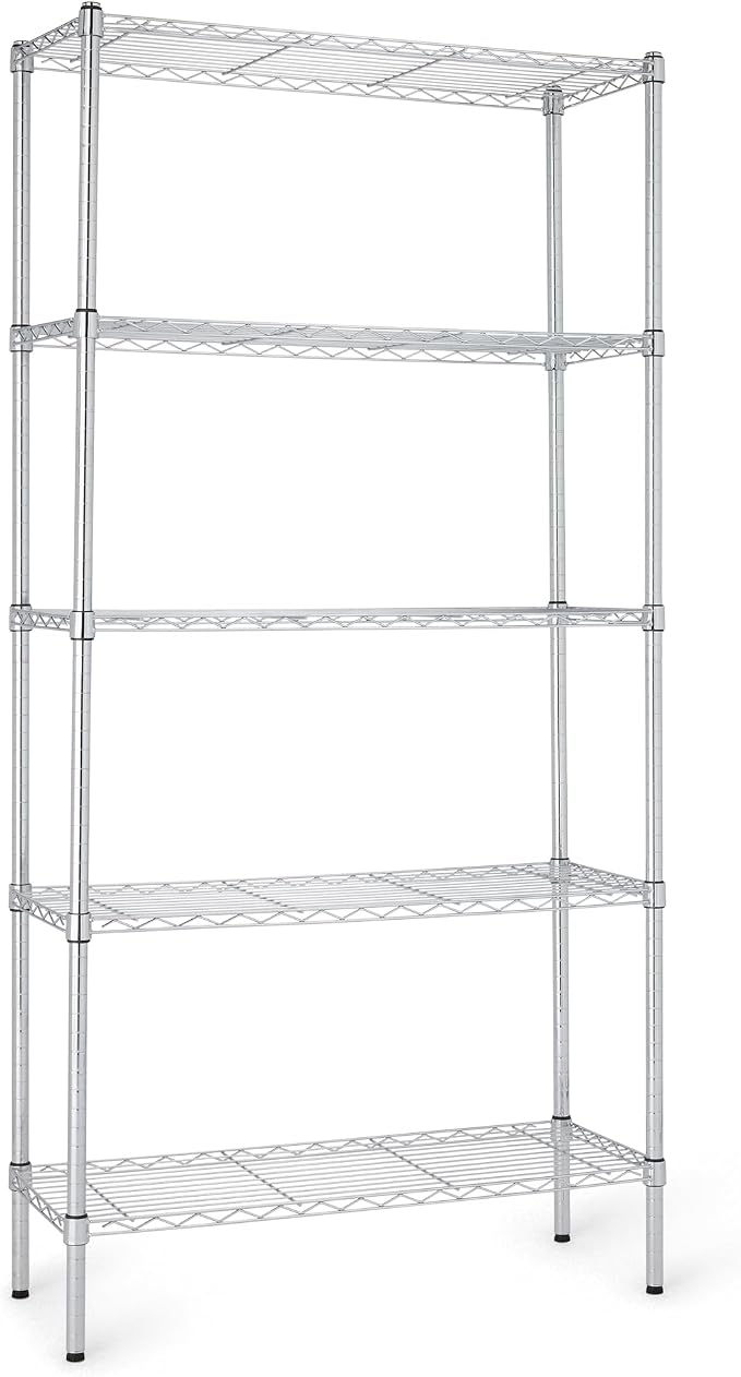 Amazon Basics 5-Shelf Adjustable Heavy Duty Steel Wire Rack, Space Saving Storage Shelving Organizer for Kitchen, Garage, No-Tool Assembly, 350 lbs Weight Capacity, 36" x 14" x 72", Chrome by AmazonBasics