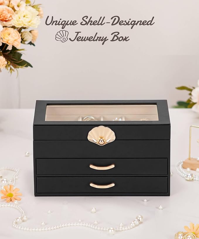 Enthralite Jewelry Box with 2 Drawers : Jewelry Display Organizer for Earrings Necklaces - Gift for Girls Women | Black - Image 2