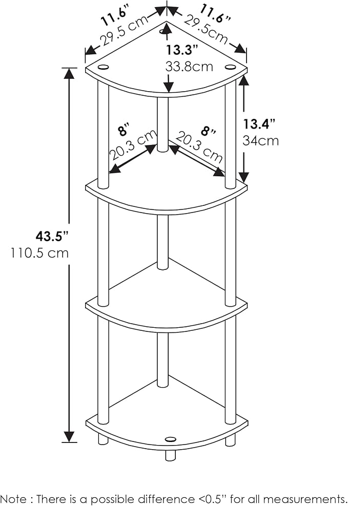 Furinno TURN-N-TUBE Corner Shelf, 4-Tier Corner Bookshelf, Display Storage Shelves with Open Shelves, for Organization and Storage, Living Room, Home Office, Garage, Amber Pine - Image 3