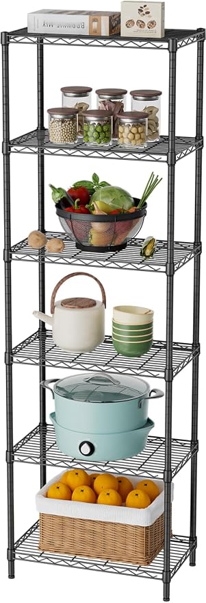 SINGAYE 6 Tier Adjustable Storage Shelf Wire Shelving Unit Metal Shelves Standing Closet Bathroom Organizers Pantry Kitchen Garage Laundry Room Organization Home Rack 12" D X 22" W X 69.5" H Black - Image 9