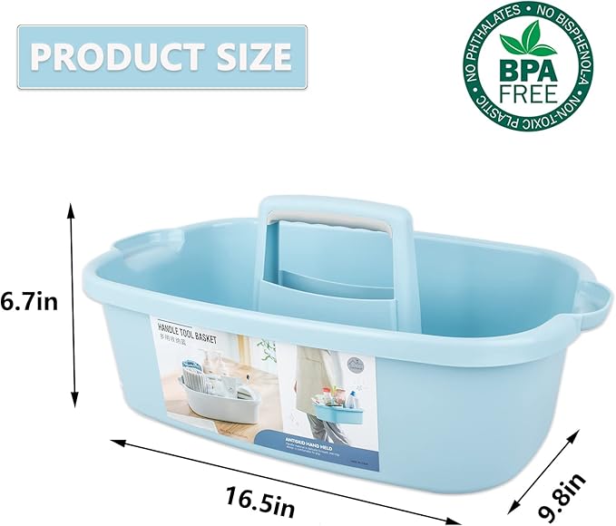 Large Cleaning Supplies Caddy Portable Shower Basket Supply Organizer with Handle Plastic Bucket Tool Storage for Bathroom, Bedroom, Kitchen, College Dorm, Garden, Blue - Image 5