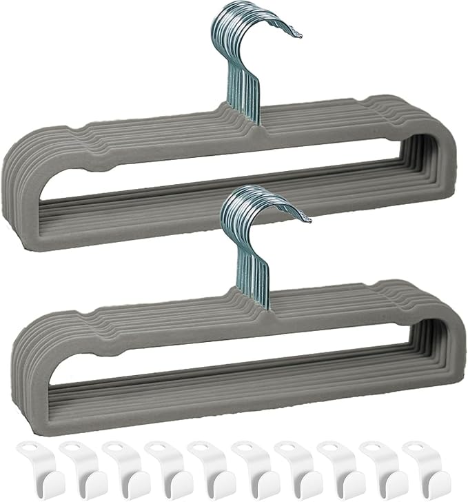 Velvet Hangers Non Slip - 20 Pack Pants Hangers for Closet - Thin Space Saving Clothes Hanger - Strong, Durable, Jean Perchas with 360 Degree Rotatable Hook for Tank Top (Grey Silver Hook) by WJWSKI