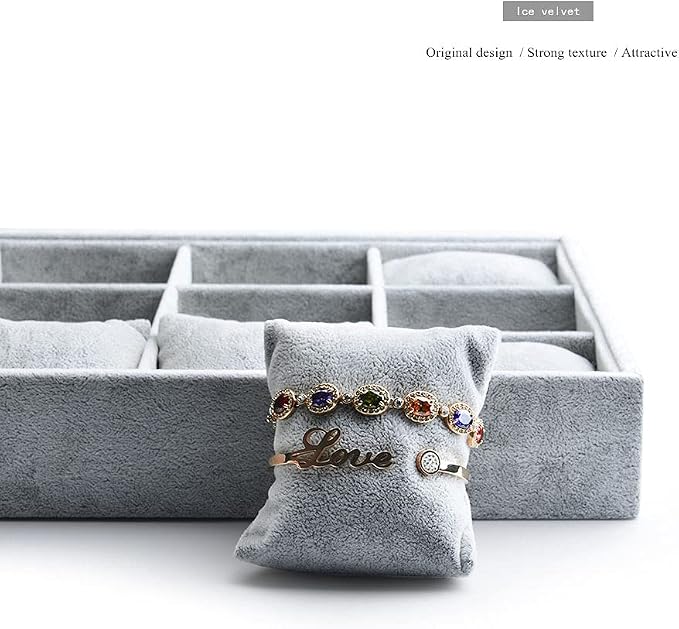 Oirlv Premium Velvet 12 Grid Jewelry Organizer Tray with Removable Pillow Watch Organizer Jewelry Tray Bracelet Bangle Watch Display Holder - Image 6