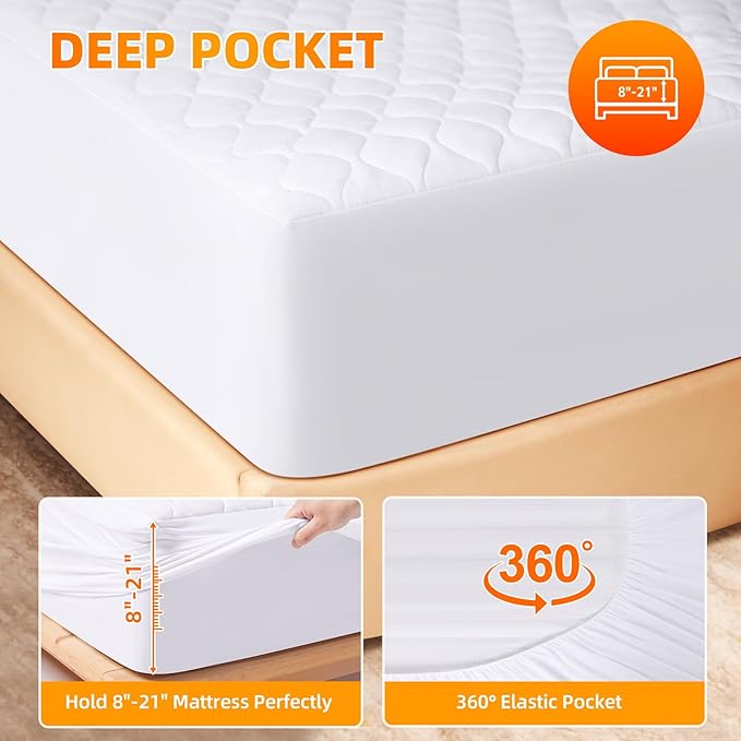 Heated Mattress Pad Queen Size, Quilted Fitted Electric Mattress Pad with 9 Heat Setting Controller, 2/4/6/10 Hours Auto Off, Soft Mattress Cover Stretches up to 21 Inches Deep, White