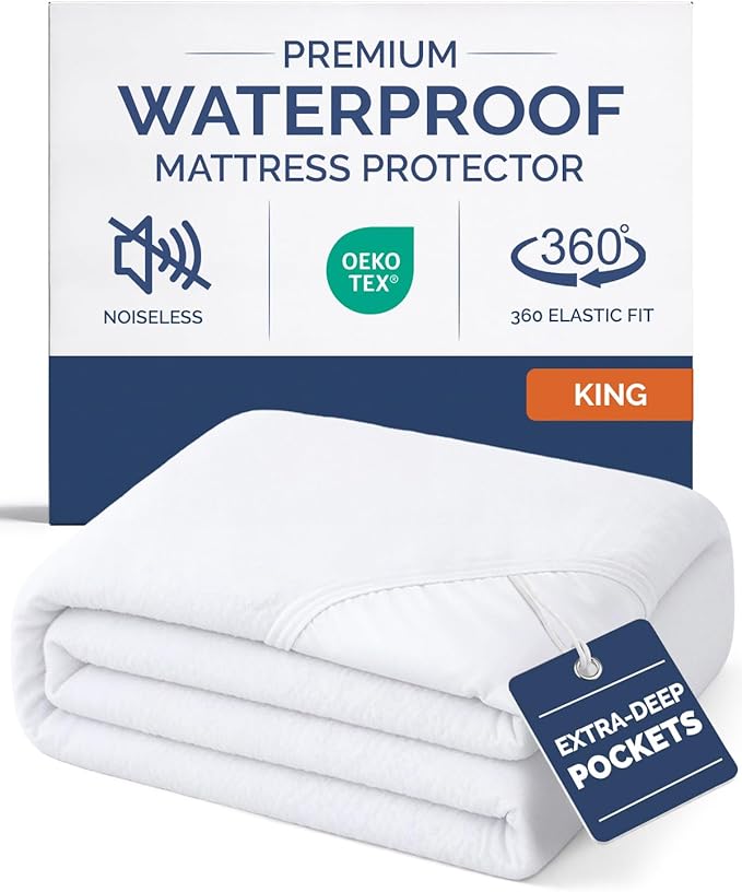 King Mattress Protector Waterproof - Mattress Cover King Size Bed - Bed Protector Waterproof - Absorbent Fitted Sheet up to 16" Deep Pockets - Soft, Breathable, Cooling, Noiseless - Machine Washable