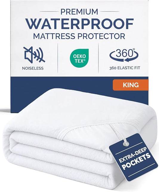 King Mattress Protector Waterproof - Mattress Cover King Size Bed - Bed Protector Waterproof - Absorbent Fitted Sheet up to 16" Deep Pockets - Soft, Breathable, Cooling, Noiseless - Machine Washable