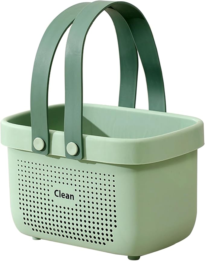 JiatuA Plastic Storage Basket with Handle Portable Shower Caddy Tote Organizer Basket Bin for Bathroom Kitchen Dorm Room Bedroom, Small Green by JiatuA