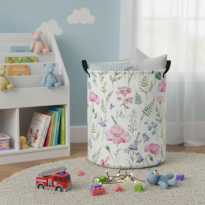 Baby Laundry Hamper kids laundry Basket Waterproof Laundry Bag for Bedroom Toy Clothes Organizer Room Décor(Pink Flower) - Image 6