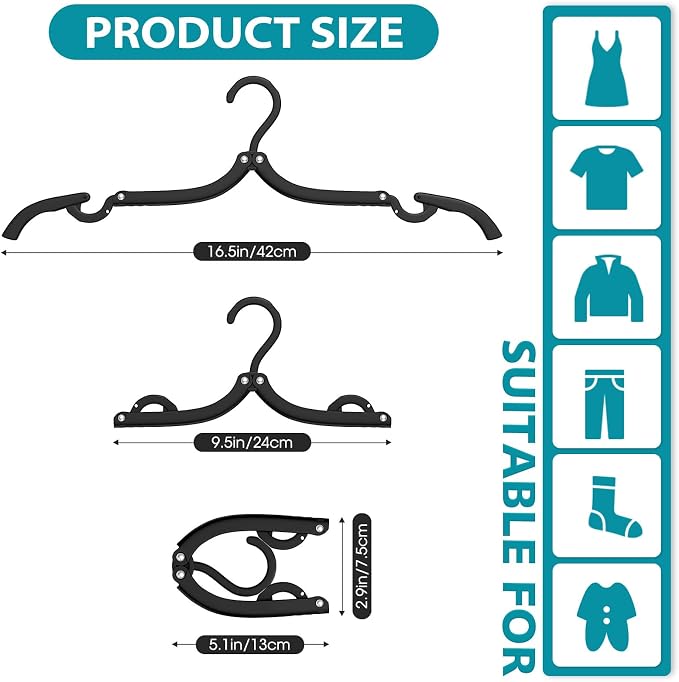 40 Pcs Travel Hangers Portable Foldable Travel Hanger Organizer, Plastic Cruise Essentials Clothes Drying Rack Folding Hangers for Camping Flying RV Europe Vacation Essentials Suitcasee, Black - Image 2