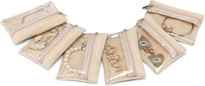 VLANDO Jewelry Travel Case,Travel Jewelry Organizer with Clear Velvet Jewelry Bags Zipper Pouch for Women Girl Gift 6Pcs by VLANDO