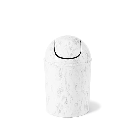 Umbra 1.25 Gallon Mini Waste Can with Removable Swing-Top Lid - Small Garbage Bin for Kitchen, Bathroom, Bedroom, Office - Compact Trash Can Fit Under Tables & Counters - White Marble - Image 2