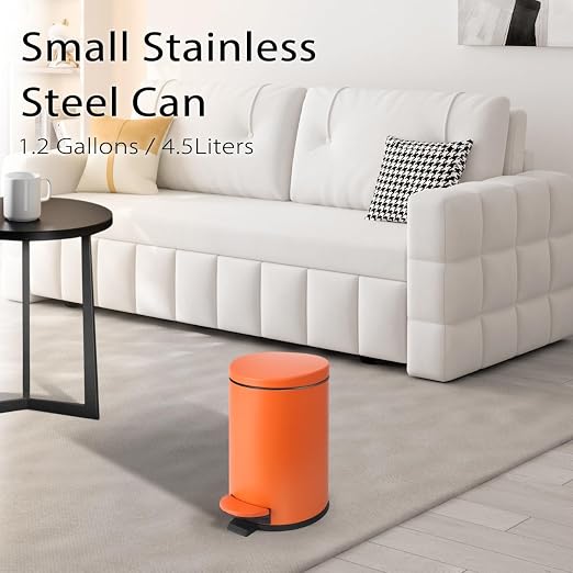 TIPGO Small Trash Can with Lid Soft Close, 4.5 Liters / 1.2 Gallon Bathroom Garbage Can, Mini Step Trash Bin, Stainless Steel Wastebasket for Bathroom, Bedroom, Office (Orange) - Image 6