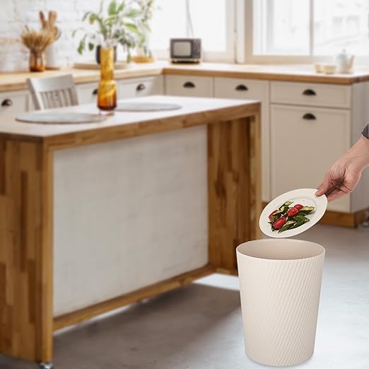 UUJOLY Small Trash Can Wastebasket Garbage Can Container Bins for Bathrooms, Laundry Room, Kitchens, Offices, Kids Rooms, Dorms (Beige) - Image 4