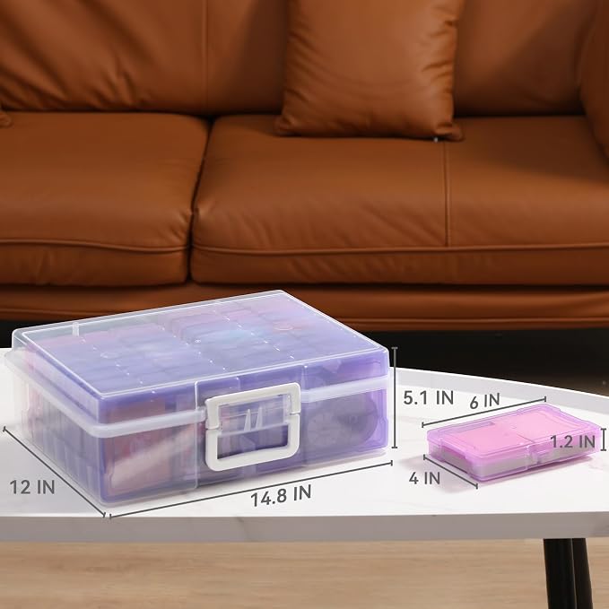 novelinks Transparent 4" x 6" Photo Cases and Clear Craft Keeper with Handle, 16 Inner Photo Organizers & Photo Storage Box, Plastic Photo Storage Containers (Purple Gradient) - Image 4