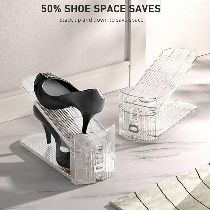20 Pack Clear Shoe Slots Organizer - Adjustable Height 3.7''to 7.7'' Shoe stackers for a pair of shoes ,Shoe rack storage shoe space saver 50%,Easy to assemble shoe hold shoe organizer for cloest - Image 3