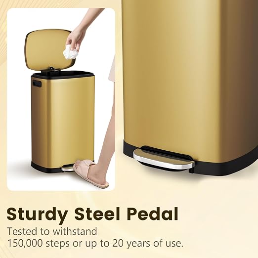 ELPHECO Kitchen Trash Can with Lid Soft Close, 13 Gallon / 50L Stainless Steel Pedal Garbage Can, Heavy-Duty Step Wastebasket with 20 Bags, Removable Bucket, Home Office, Kitchen, Titanium Gold - Image 5