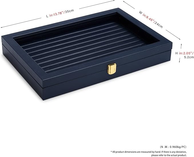 Oirlv Premium Blue Leather Rings Earrings Organizer Tray with Clear Lid Jewelry Display Box with Acrylic Lid Stackable Jewelry Box Drawer Inserts - Image 8