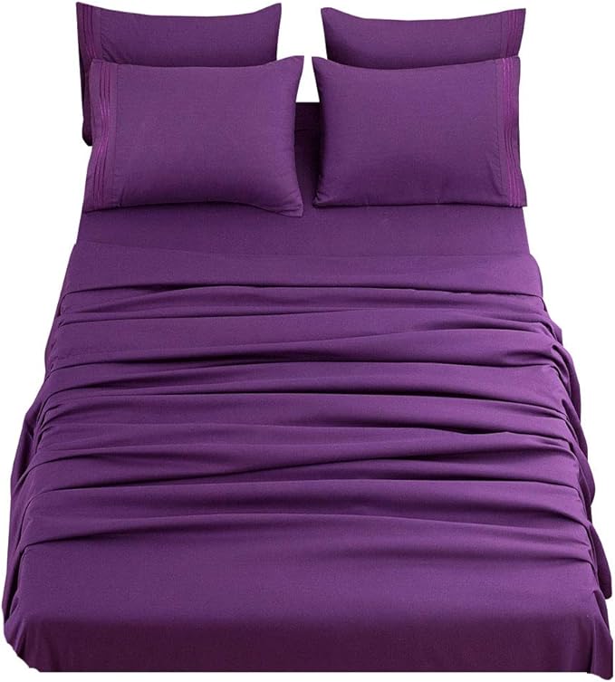 SONORO KATE Bed Sheet Set Super Soft Microfiber 1800 Thread Count Luxury Egyptian Sheets 18-Inch Deep Pocket，Wrinkle and Hypoallergenic-6 Piece (Purple, King-6 Piece)
