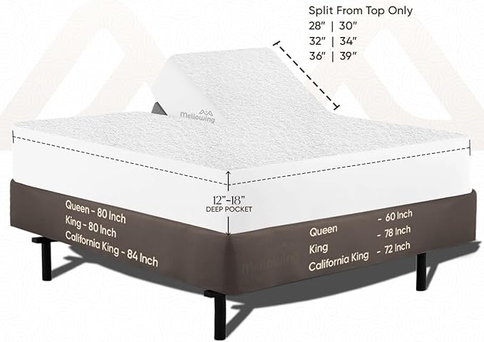 100% Terry Cotton Split Top King 34" Mattress Protector for Adjustable Bed- Flex Mattress Cover Ultra Soft Durable Waterproof Breathable Machine Washable Fitted Sheet Fits up to 21''Deep Pocket