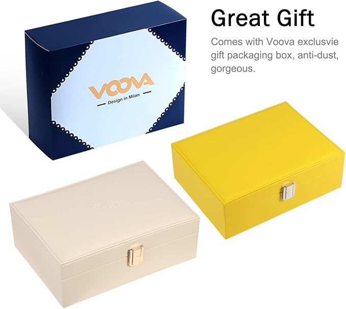 Voova Jewelry Box Organizer for Women Girls, 2 Layer Large Men Jewelry Storage Case, PU Leather Display Jewellery Holder with Removable Tray for Necklace Earrings Rings Bracelets, Vintage Gift,Apricot - Image 7