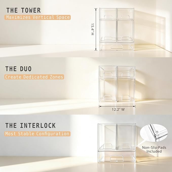 Baby Bottle Organizer, Large Capacity Stackable Acrylic Storage with Non-Slip Pads, for Baby Bottles, Pump Parts, Kitchen Countertop, Pantry, Vanity, 4-Piece - Image 4