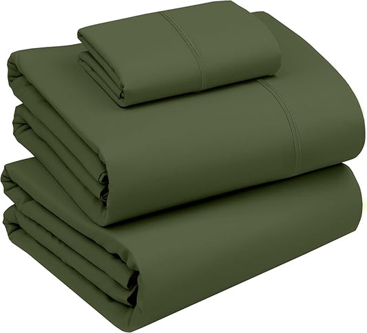 RUVANTI 100% Cotton Sheets – Twin XL Size Percale Bedding, Cooling & Breathable, Durable with a Crisp, Soft & Comfortable Feel, 16" Deep Pocket, 3-Piece Set, Chive