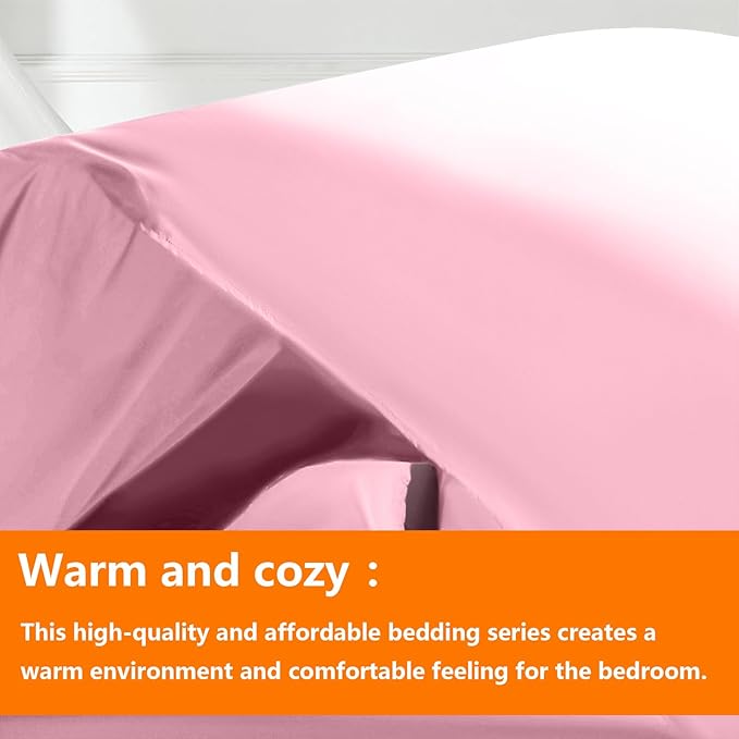 TAIMIT Pink Queen Size Comforter Set - 7 Pieces, Bed in a Bag Bedding Sets with All Season Soft Quilted Warm Fluffy Reversible Comforter,Flat Sheet,Fitted Sheet,2 Pillow Shams,2 Pillowcases