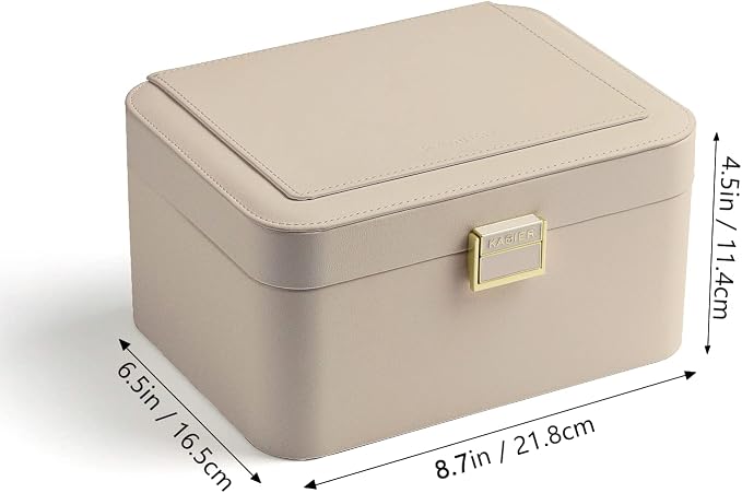 KAMIER Jewelry Organizer,2 Layer Jewelry Organizer Box for Earrings Bracelets Rings Necklaces,Luxury Leather & Soft Velvet Lined,Gift Box Packaging,Beige - Image 4