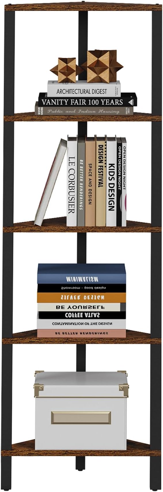TUTOTAK Corner Shelf, 5-Tier Corner Bookshelf for Small Space, Narrow Display Corner Shelf Stand with Storage Rack, for Living Room, Bedroom, Rustic Brown BS05BB005 - Image 7