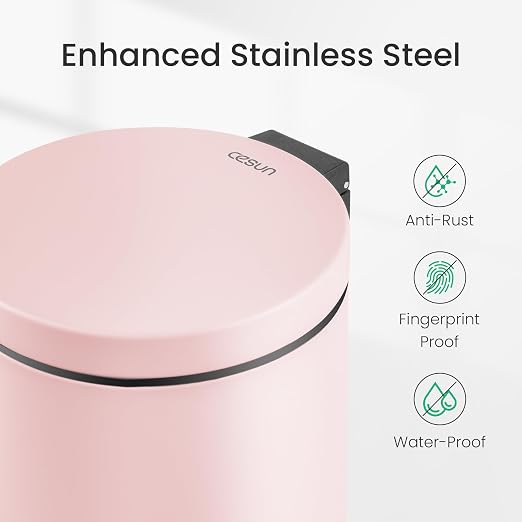 Cesun 1.2 Gallons Small Pink Trash Can, Bathroom Garbage Can with Lid and Foot Pedal, Mini Round Wastebasket for Bathroom, Bedroom, Office, 4.5 Liters / 1.2 Gallons, Pink - Image 3