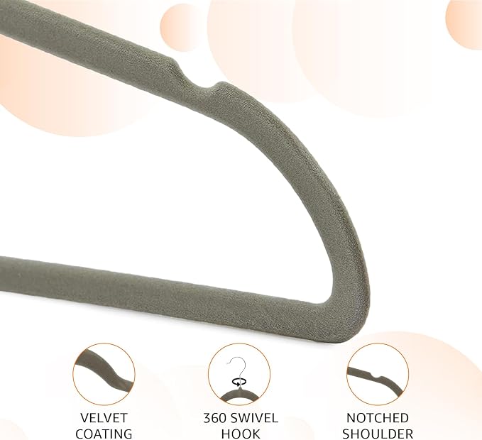 Amazon Basics Slim Velvet Non-Slip Space Saving Suit Clothes Hangers, Sturdy Metal, Gray/Silver, 30-Pack - Image 2