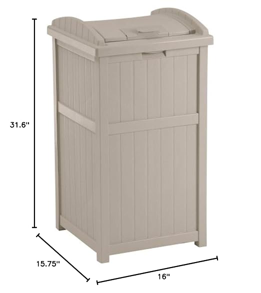 Suncast 6 Pack 15.75" x 16" x 31.6" Trash Hideaway 33 Gallon Resin Outdoor Commercial Garbage Container with Lid for Backyard, Deck, or Patio in Taupe - Image 7