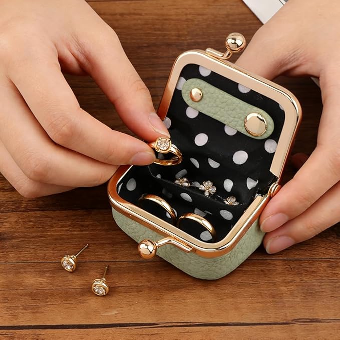 PU Leather Mini Jewelry Box, Vintage Portable Mini Jewelry Organizer with Kiss Lock, Compact Travel Case for Rings, Earrings, Necklaces - Ideal Gift for Women - Image 3