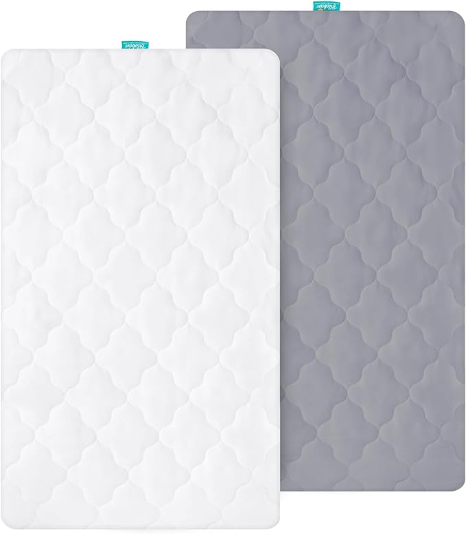 Bassinet Mattress Pad Cover, Fits 19” x 27” Graco My View 4 in 1 Bassinet, 2 Pack, Ultra Soft Waterproof Breathable, White and Grey