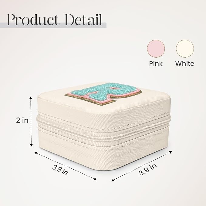 SANDJEST Personalized Jewelry Box, White Travel Jewelry Box with Initial R, Small Monogrammed Jewelry Case Organizer for Girls Women Teen Kids, Mini Travel Essentials Gifts for Birthday Christmas - Image 2
