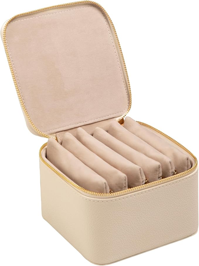Frebeauty Small Travel Jewelry Box with 6 Pouch Bags, Portable Mini Jewelry Storage, 3.35 x 4.9 x 4.8 Inches, Gift Idea for Women Girls (Beige) - Image 5